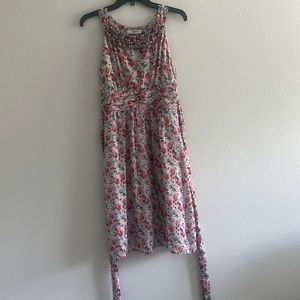 Romy Womens Peasant Dress small Cream Pink Ruffles Maxi Long Floral Sleeveless